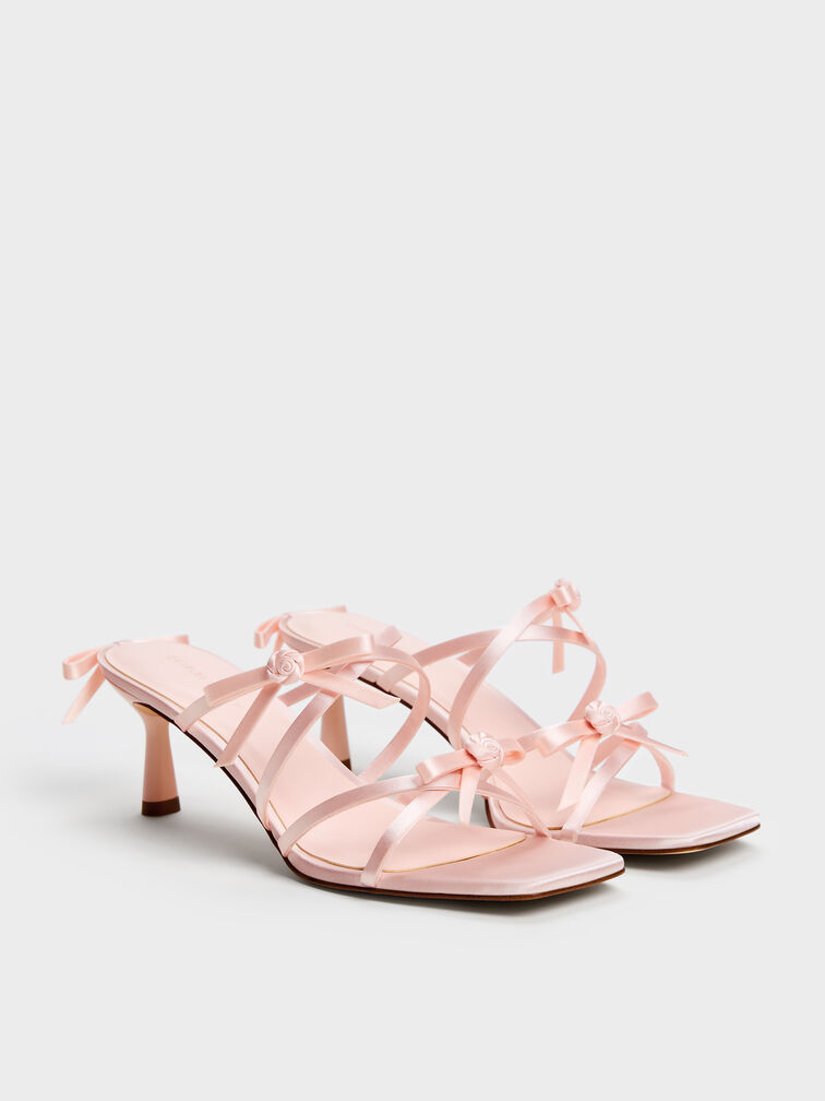 Kelis Rose-Bow Strappy Heeled Mules, Light Pink, hi-res