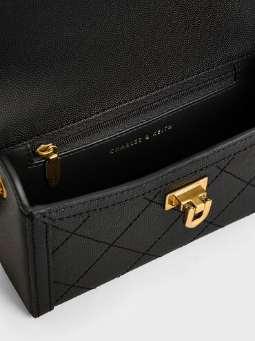 حقيبة كلاتش تالولا مبطنة بقفل كبس, أسود, hi-res