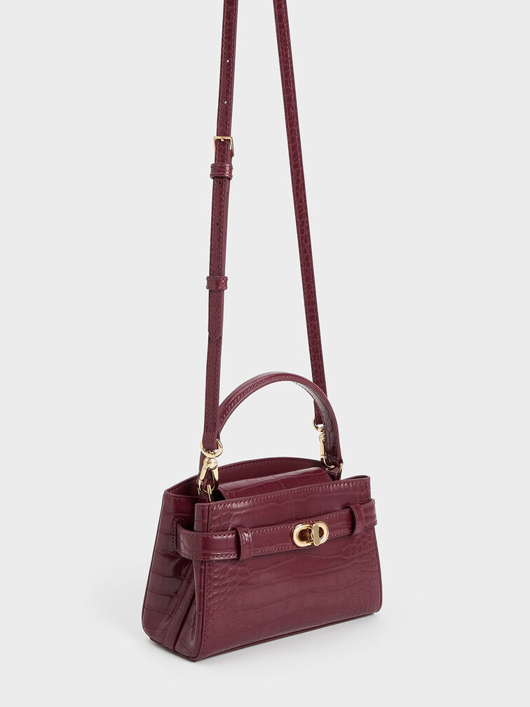 Aubrielle Croc-Effect Top Handle Bag, Burgundy, hi-res