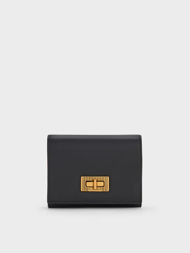 Edna Turn-Lock Knotted-Strap Wallet, Black, hi-res