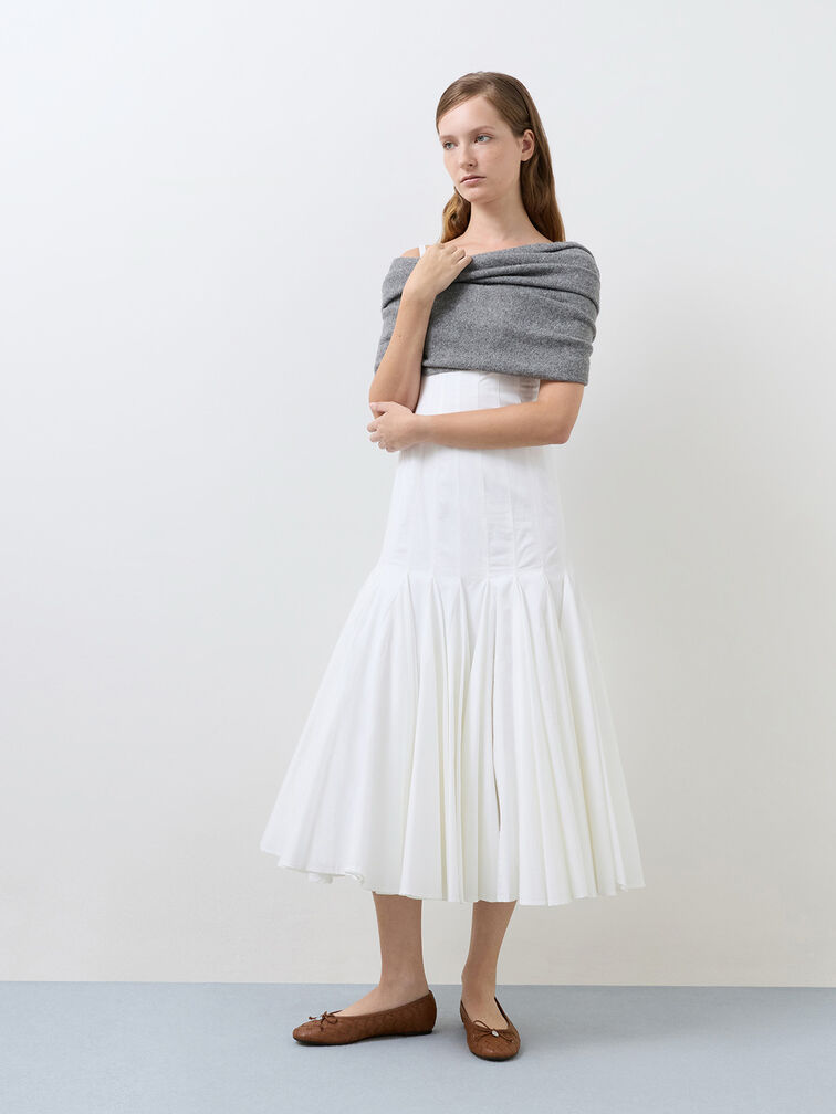 حذاء باليه إيڤيت مسطح منسوج ومزين بفيونكة, كراميل, hi-res