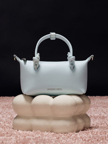 حقيبة توت بحمالة يد مزينة بعقدة, أزرق باهت مائل للرمادي, hi-res