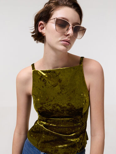 نظارة شمسية شيا مربعة بإطار معدني, ذهبي وردي, hi-res