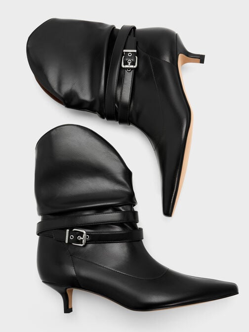 بوت بكعب ومقدمة مربعة وكشكشة, أسود, hi-res