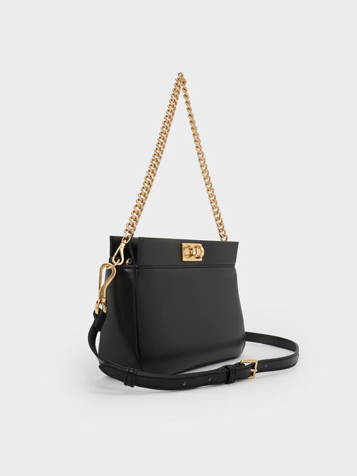 Lennie Chain-Handle Shoulder Bag, Black, hi-res