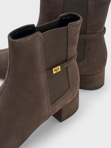 Georgina Suede Tapered Square-Toe Ankle Boots, Dark Brown Textured, hi-res