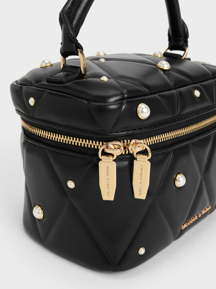 Arwen Quilted Pearl Vanity Bag, Black, hi-res