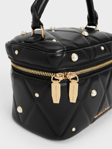 Arwen Quilted Pearl Vanity Bag, Black, hi-res