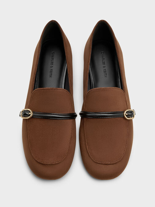 Faux Suede Buckle-Strap Loafers, Brown, hi-res