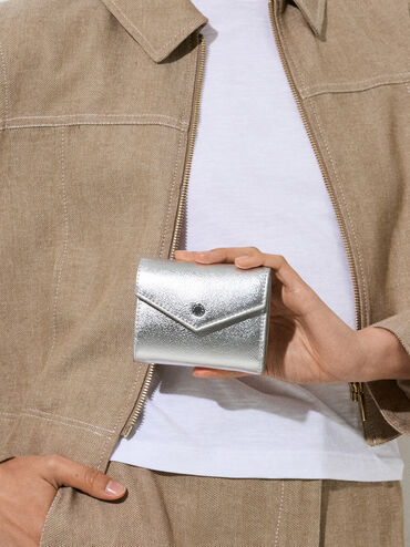Marlowe Metallic Short Envelope Wallet, Silver, hi-res