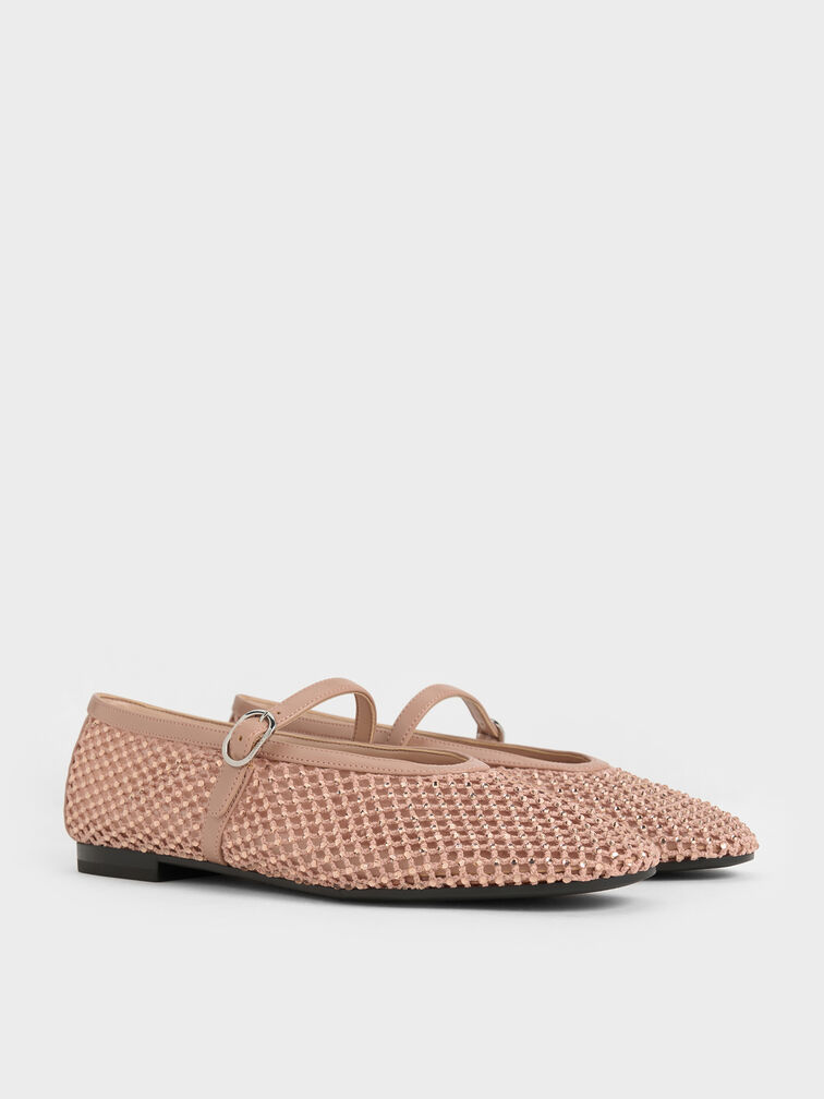 Maggie Mesh Crystal-Embellished Mary Janes, Nude, hi-res