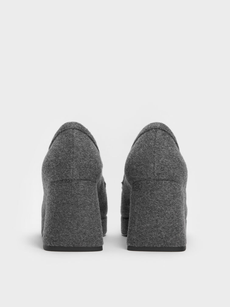 Felt Platform Penny Loafer Pumps, Grey, hi-res