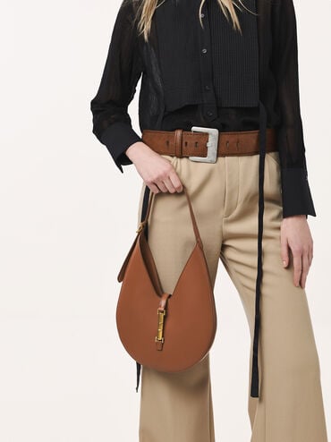 Cesia Metallic-Accent Hobo Bag, Chocolate, hi-res