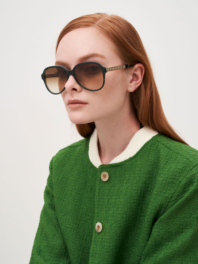 نظارة شمسية أفياتور بذراع معدني مجدول, أخضر, hi-res