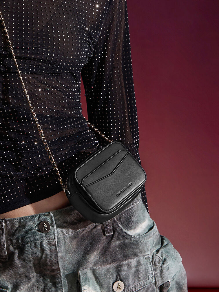 حقيبة ميني أروين بتصميم مبطن, أسود, hi-res