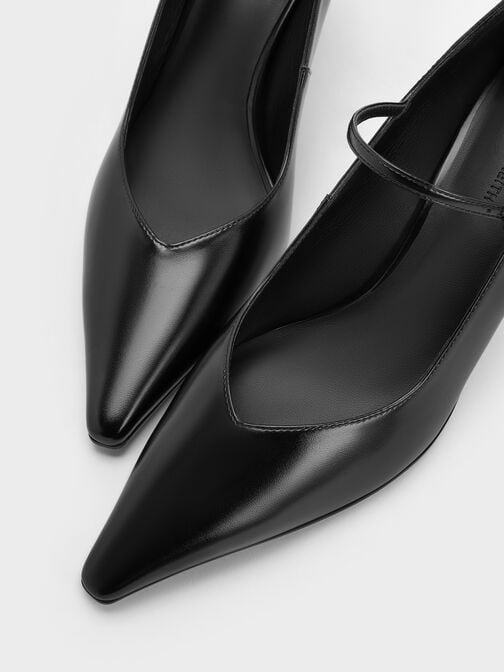 حذاء كعب ماري جين بكعب رفيع ومقدمة مدببة, أسود, hi-res