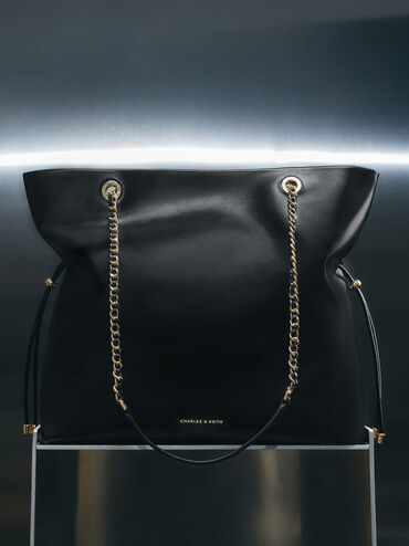 حقيبة توت بحمالة ضفيرة مزدوجة, أسود, hi-res