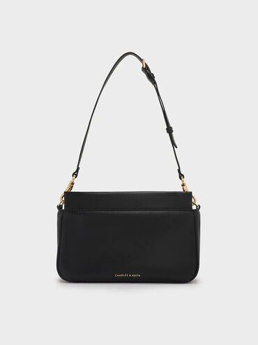 حقيبة كتف ليني بمقبض على شكل سلسلة, أسود, hi-res