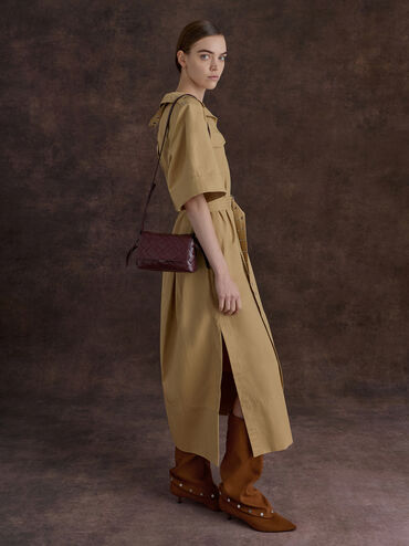 Gael Faux Suede Studded Convertible Kitten-Heel Knee-High Boots, Brown, hi-res