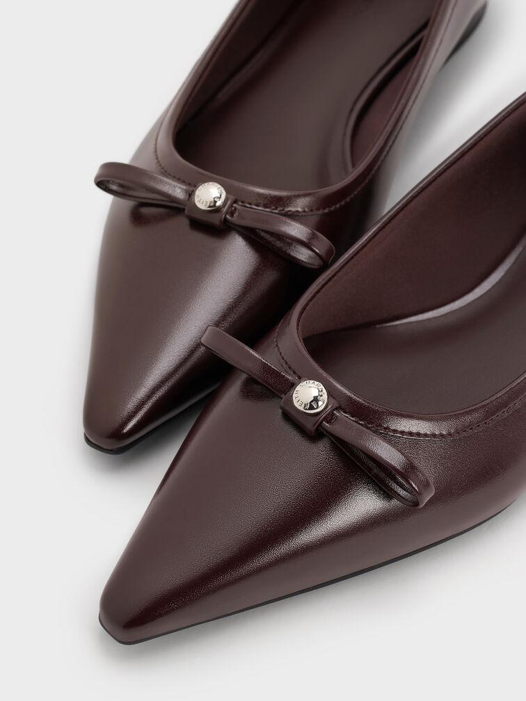 Bow Metallic-Accent Pointed-Toe Ballet Flats, Maroon, hi-res
