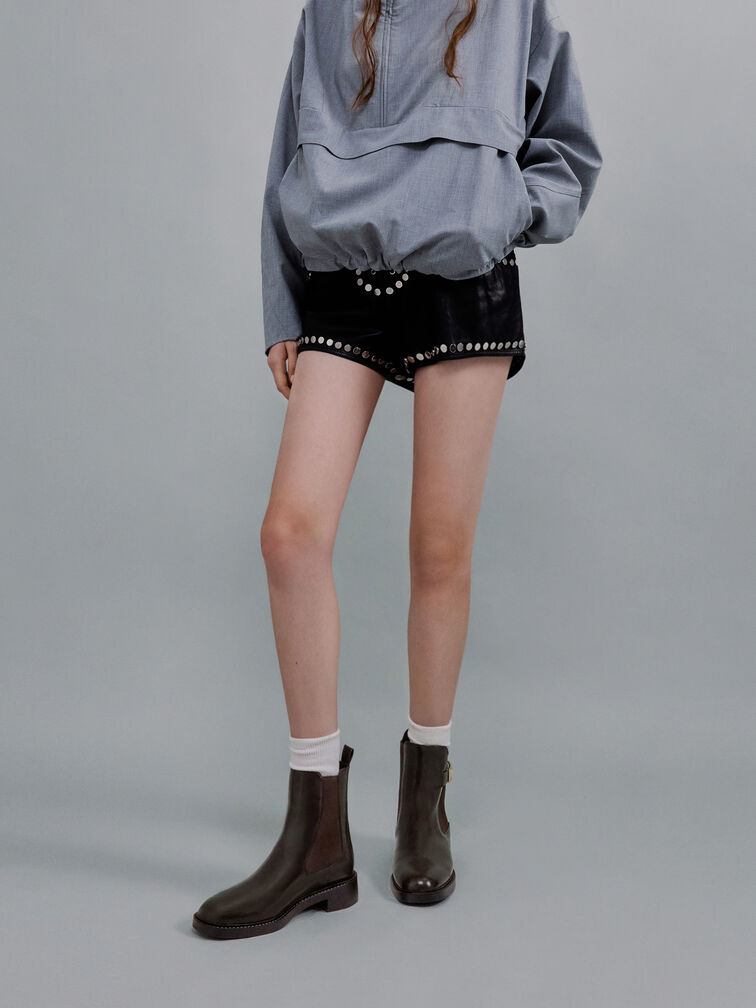 Lando Metallic-Buckle Chelsea Boots, Dark Brown, hi-res