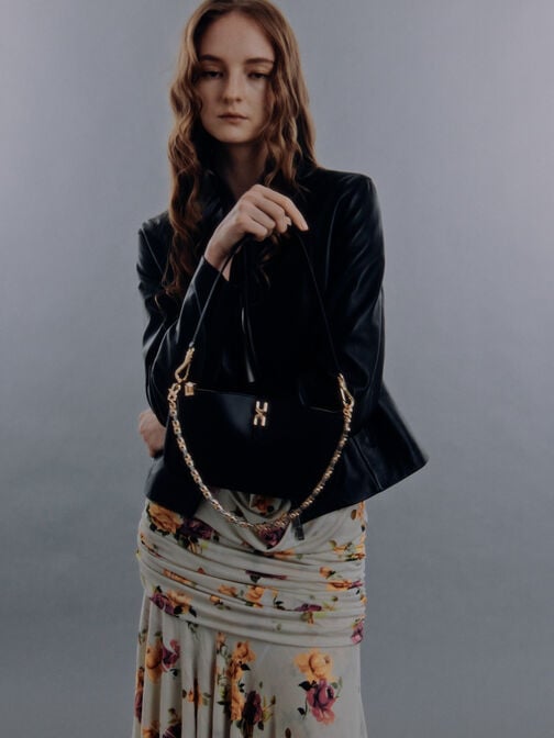 شنطة كتف أدالين بحمالة يد سلسلة, أسود, hi-res