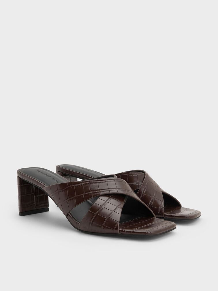 حذاء ميول جورجينا كروس أوفر بنقشة جلد التمساح  وكعب بليد, بني حيواني, hi-res