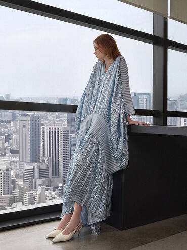 Ivette Woven Pointed-Toe Slingback Pumps, Chalk, hi-res