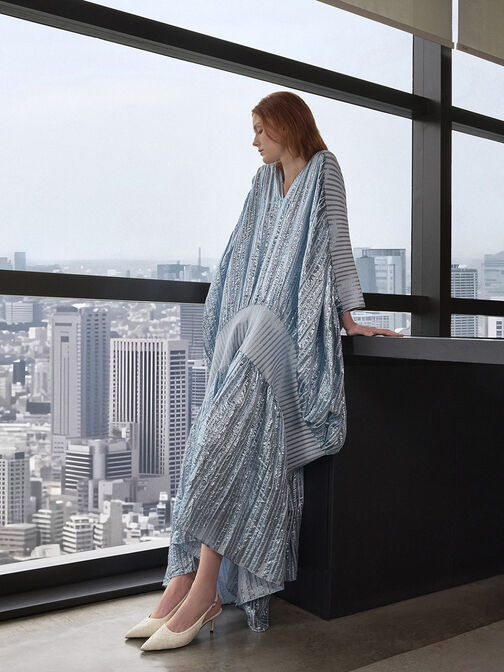 حذاء كعب منسوج بحزام خلفي ومقدمة مدببة, أبيض طباشيري, hi-res