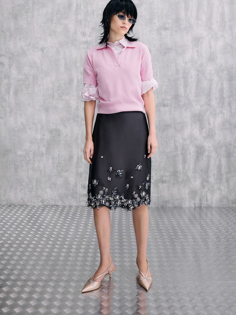 حذاء بامبس سلينجباك بكعب صغير وفيونكة كريستالية, لون البشرة الطبيعي, hi-res