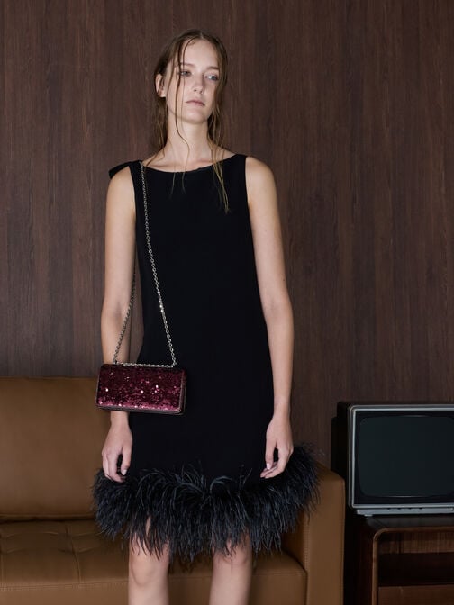 محفظة بسلسلة بافوتو مزينة بالترتر, برغندي, hi-res