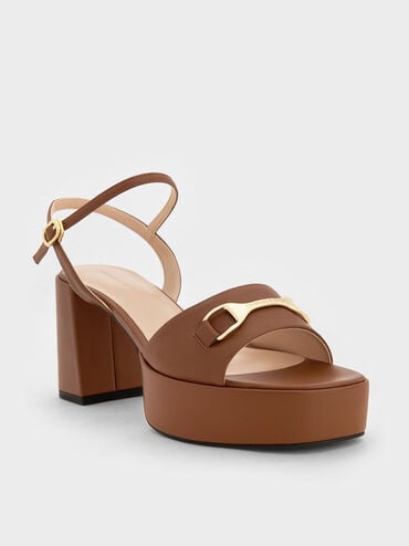 Leslie Metallic Accent Platform Slingback Sandals, Cognac, hi-res
