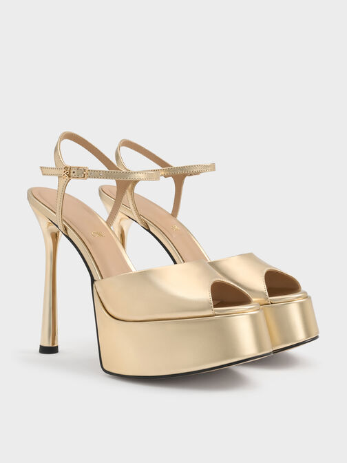 Francesca Metallic Leather Peep-Toe Platform Heels, Gold, hi-res