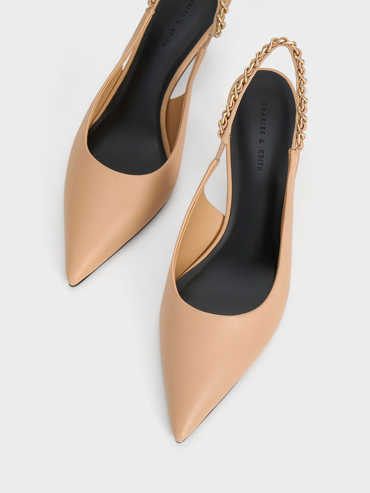 Braided-Chain Slingback Pumps, Beige, hi-res