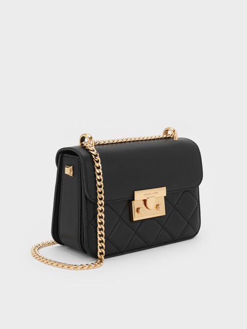 Alva Quilted Chain-Handle Bag, Black, hi-res