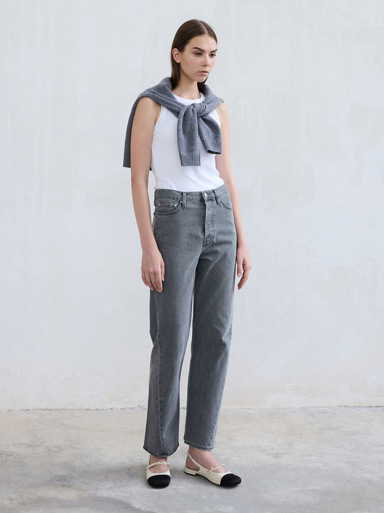 Rio Beaded Chain-Link Slingback Flats, Chalk, hi-res