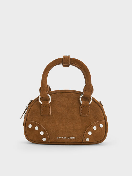 Bobbie Recycled Suede Studded Top Handle Bag, Sienna Brown, hi-res