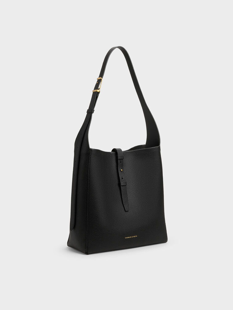 شنطة هوبو بريل بجلد معاد تدويره وحزام, أسود, hi-res