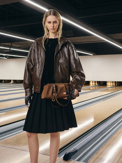 Britton Recycled Suede Elongated Shoulder Bag, Mocha Brown, hi-res