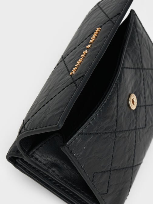 محفظة دوا مبطنة بتطريز قابلة للطي من الأعلى, أسود, hi-res