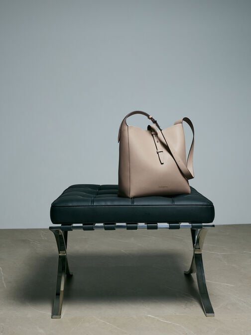 Beryl Recycled Leather Belted Hobo Bag, Taupe, hi-res