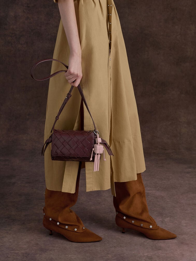 تعليقة شنطة إيفيت روبوت بنقشة منسوجة, زهري فاتح, hi-res