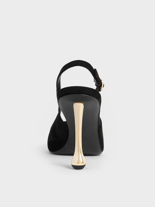 حذاء بامبس من الجلد المدبوغ الصناعي بكعب منحوت ومقدمة مدببة, أسود خشن, hi-res