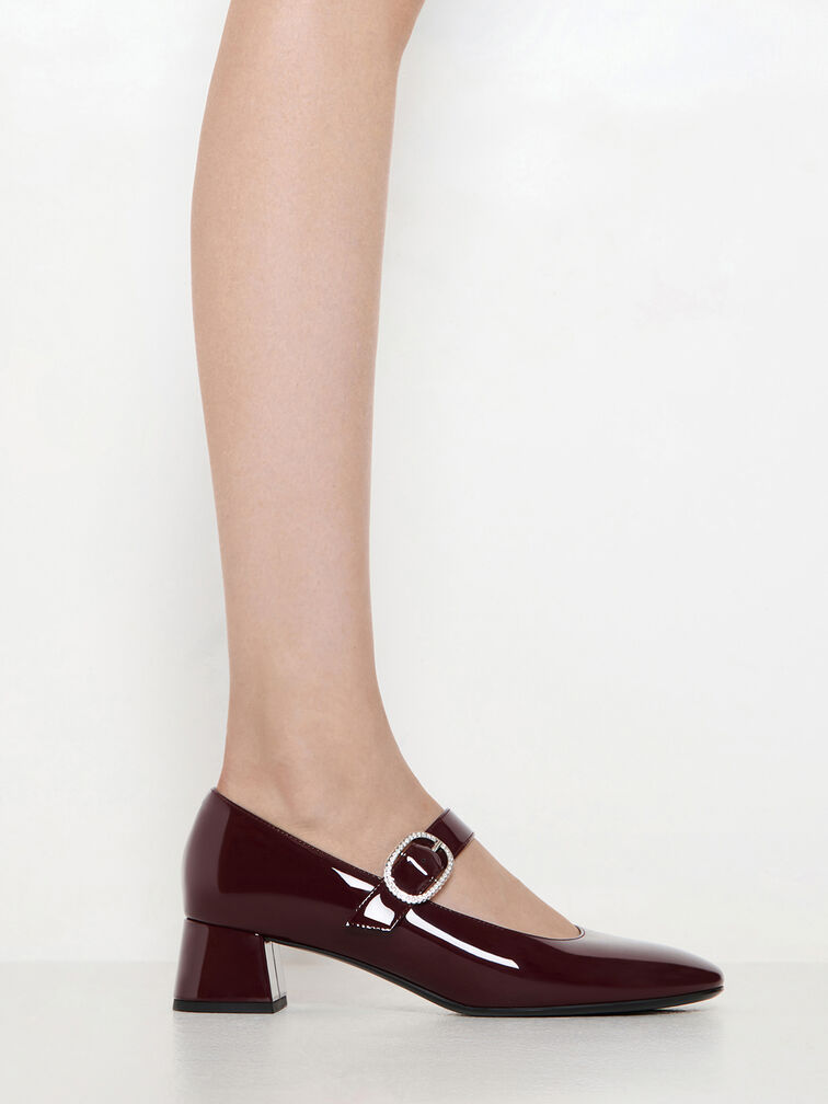 Jannie Patent Crystal-Buckle Mary Jane Pumps, Burgundy, hi-res
