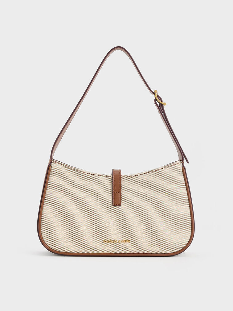 حقيبة كتف سيزيا من القماش بحلقة معدنية, شوكولاتي, hi-res