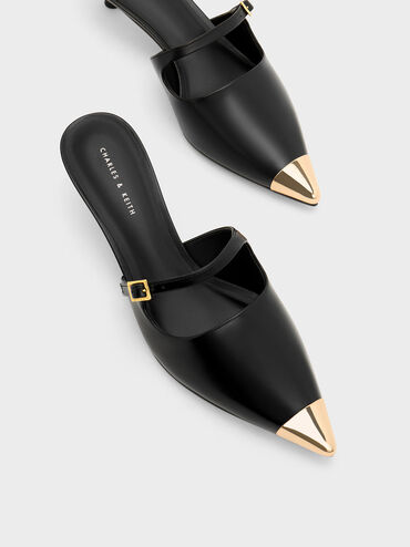 حذاء ميول بكعب ومقدمة ميتاليك, أسود, hi-res