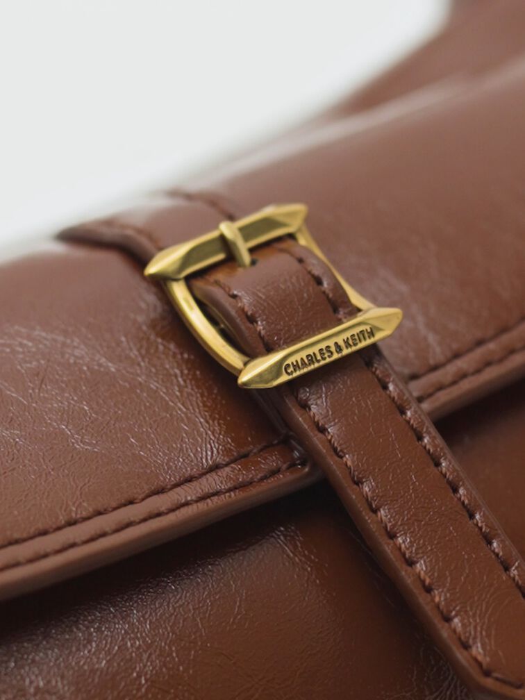 Bryna Belted Shoulder Bag, Dark Brown, hi-res