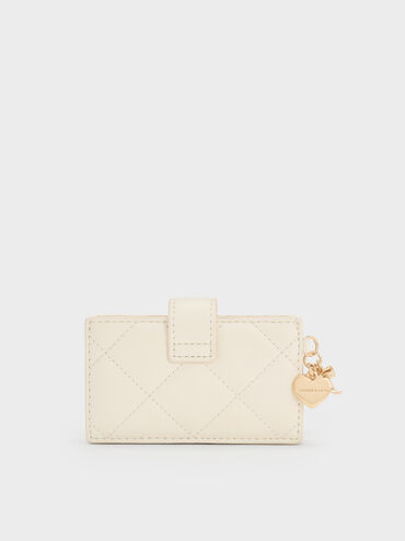 حافظة بطاقات "آرييتي" مبطنة بتطريز ومزود بقطعة جمالية على شكل قلب وفيونكة بحزام لإغلاقها, كريم, hi-res