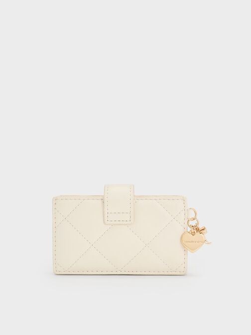 حافظة بطاقات "آرييتي" مبطنة بتطريز ومزود بقطعة جمالية على شكل قلب وفيونكة بحزام لإغلاقها, كريم, hi-res