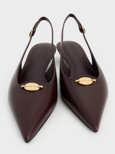 Metallic-Accent Kitten-Heel Slingback Pumps, Burgundy, hi-res